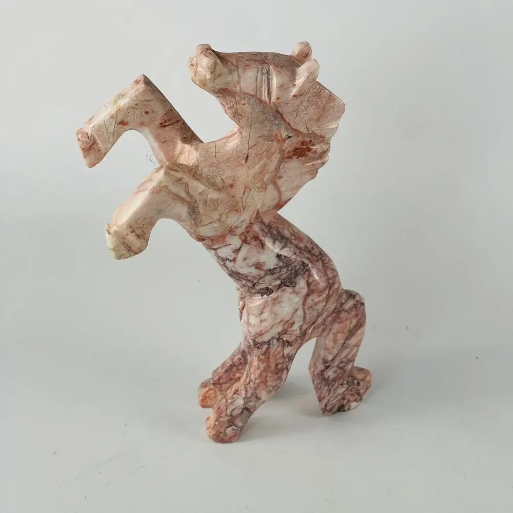 Vintage Pink Onyx 7” Horse Statue Sculpture Rearing - Picture 4 of 4